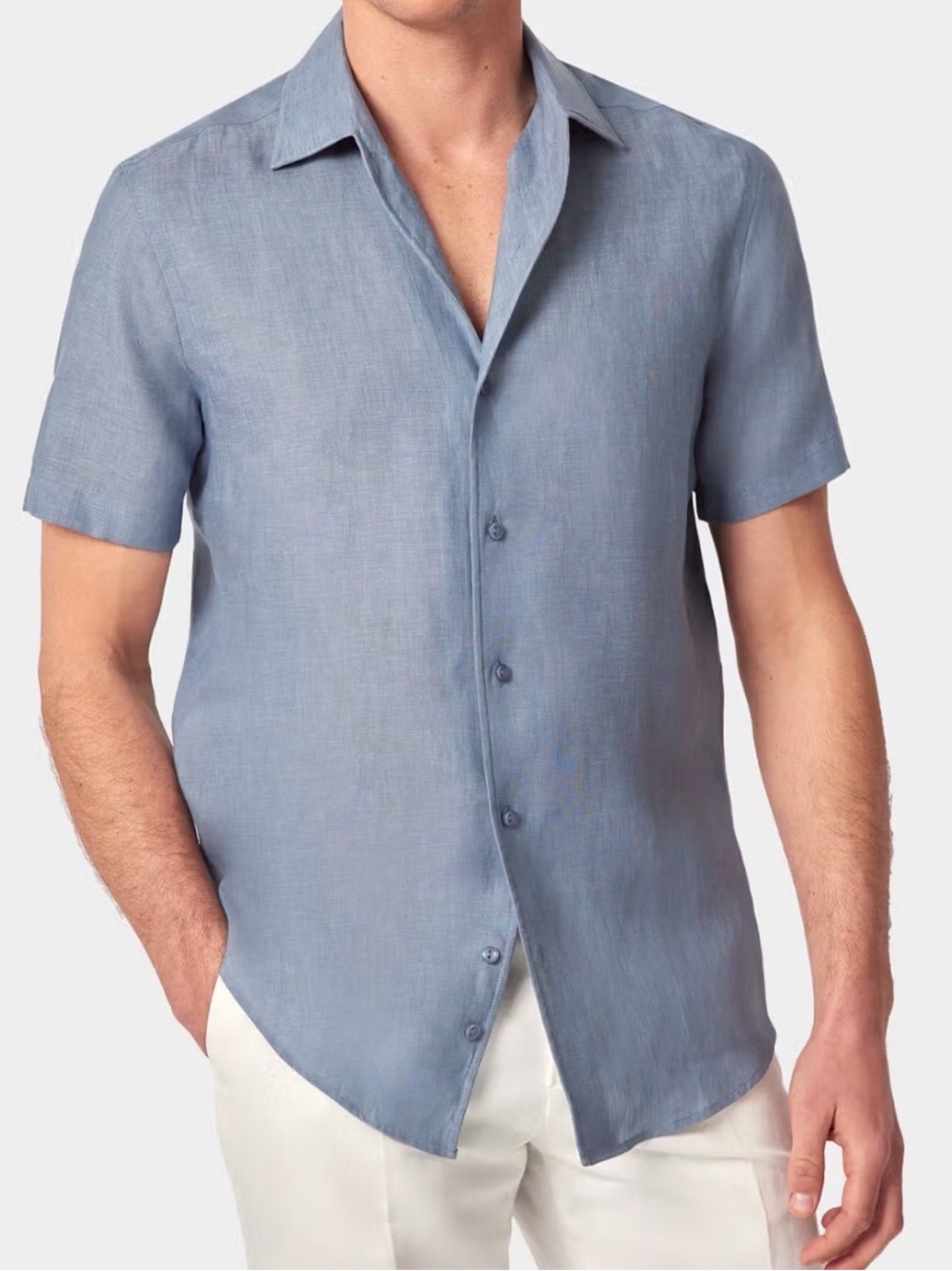 Theory Men's Light Blue Short-Sleeve 100% Linen Button-Down Shirt M NWT